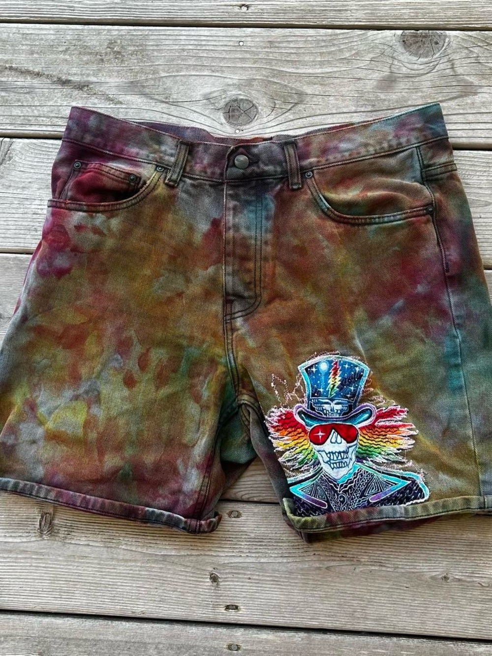 Carhartt Multicolor Tie-Dye Flat Front Men’s Shorts with Grateful Dead Patch